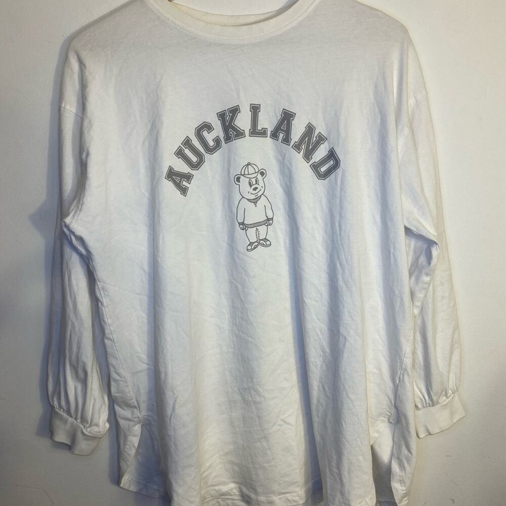 HELM - White Long Sleeve Tee with Curved Text and Graphic